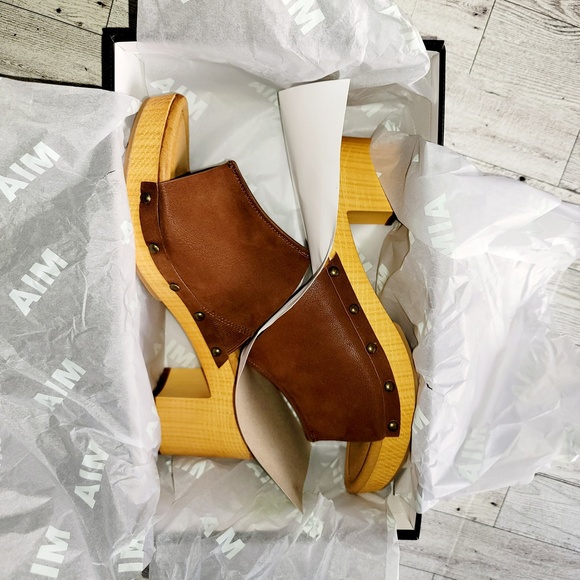 Mia Chunky Wood Bottom Open Peep Brown Casual Summer Sandals Women 9 - Picture 10 of 11